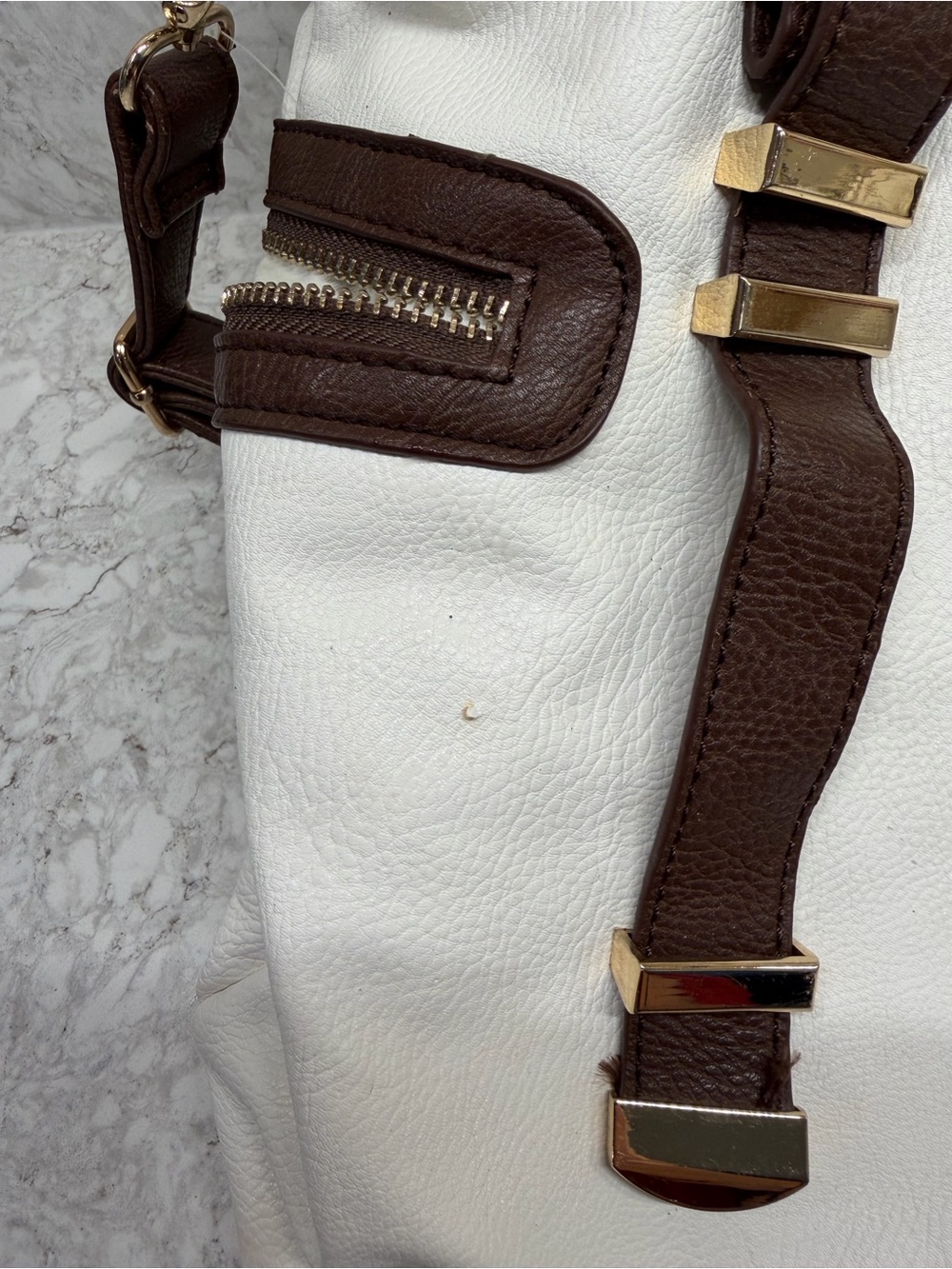 Michael Kors White & Brown Leather MK Signature Tote - Picture 2 of 5